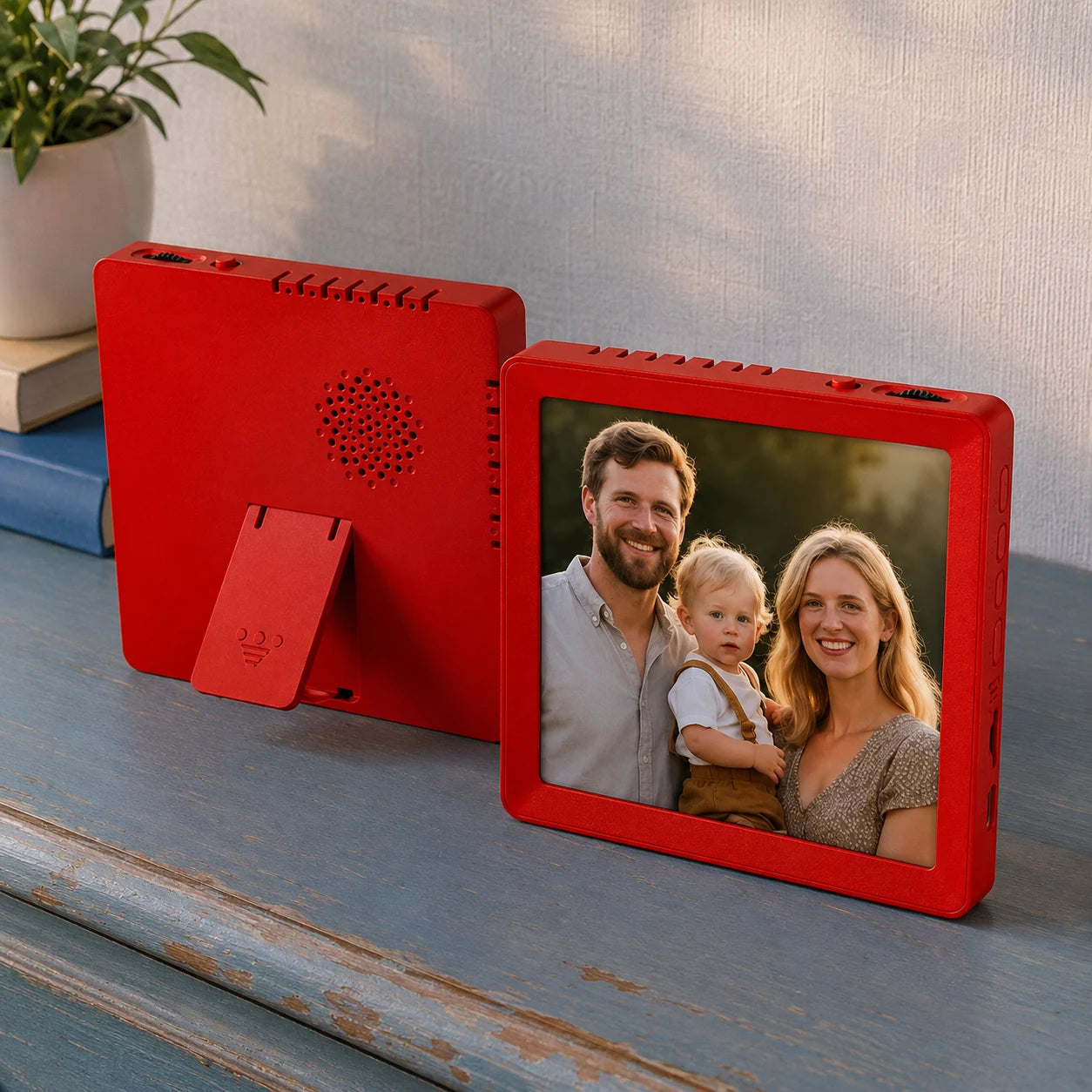 Mini cadre photo numérique 4″ Bluetooth – Rouge — vue produit sur fond blanc — vue 01/07