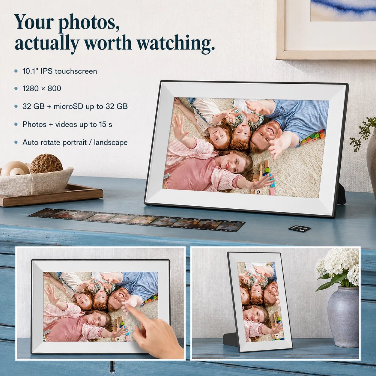 Cadre photo numérique Frameo WiFi 10,1″ – Blanc 32 Go — caractéristiques principales du cadre — vue 05/07
