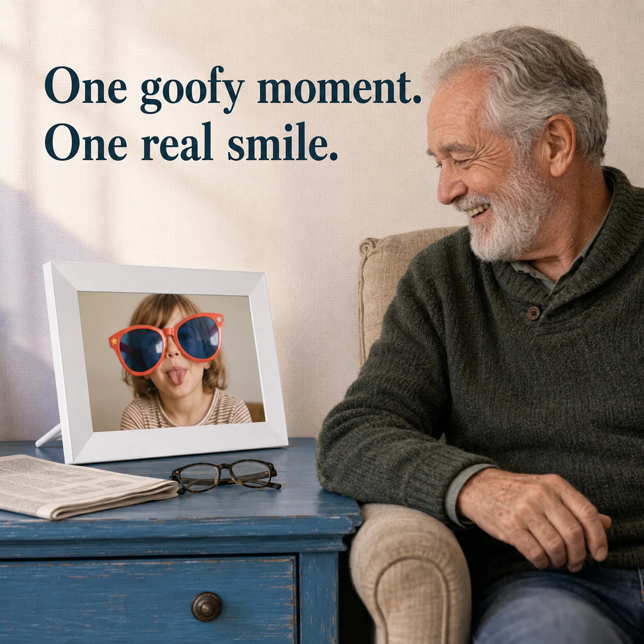 Cadre photo numérique Frameo WiFi 10,1″ – Blanc 64 Go — moment émotionnel partagé en famille — vue 02/07