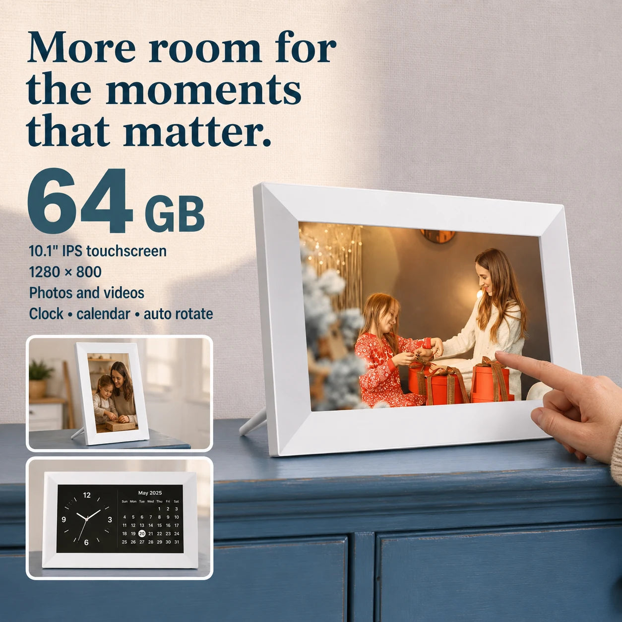 Cadre photo numérique Frameo WiFi 10,1″ – Blanc 64 Go — caractéristiques principales du cadre — vue 05/07