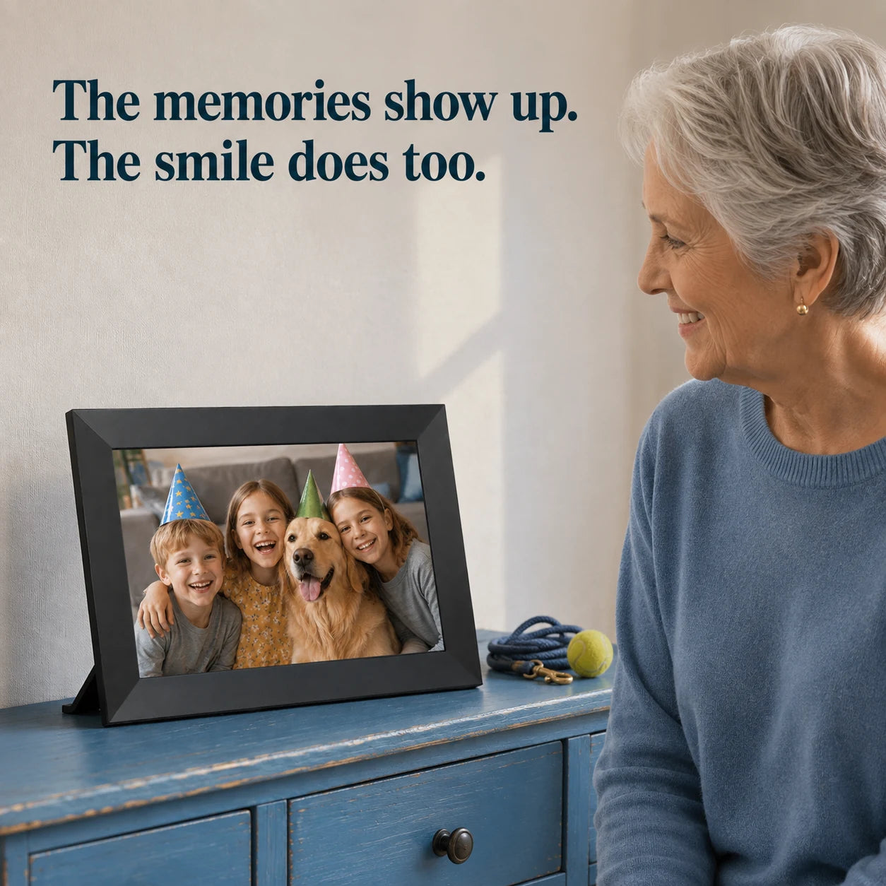 Cadre photo numérique Frameo WiFi 10,1″ – Noir 64 Go — moment émotionnel partagé en famille — vue 02/07
