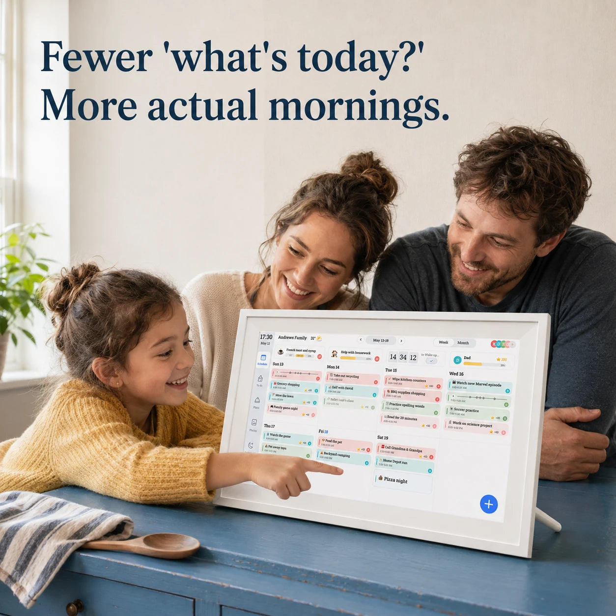 Calendrier familial numérique WiFi 15,6″ – Blanc — bénéfice d'une organisation familiale apaisée — vue 02/07