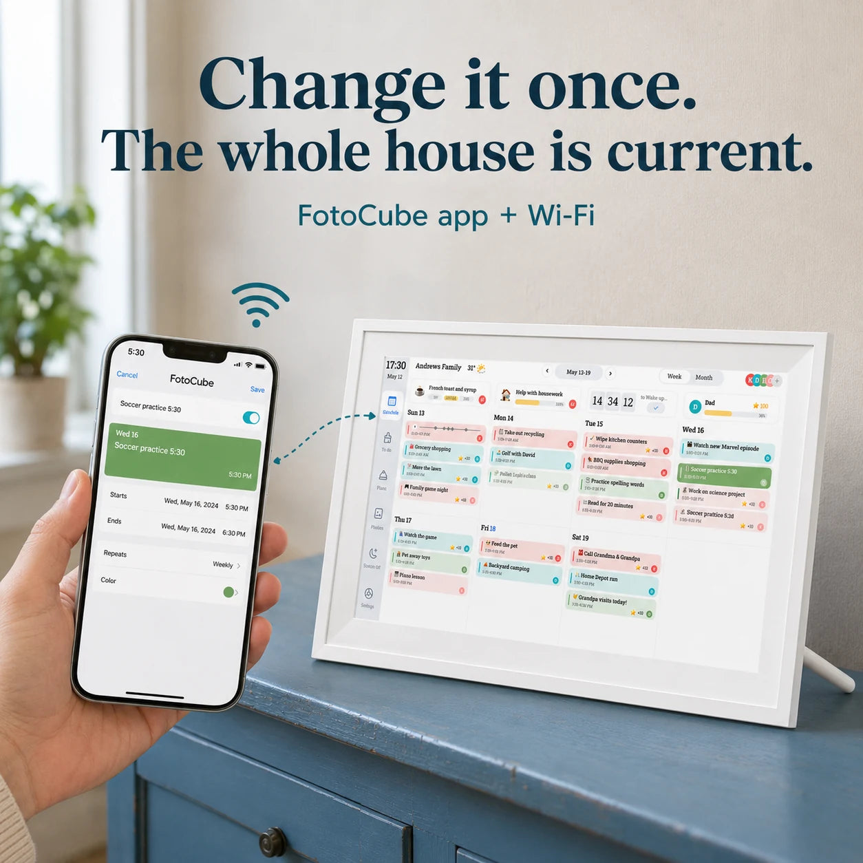 Calendrier familial numérique WiFi 15,6″ – Blanc