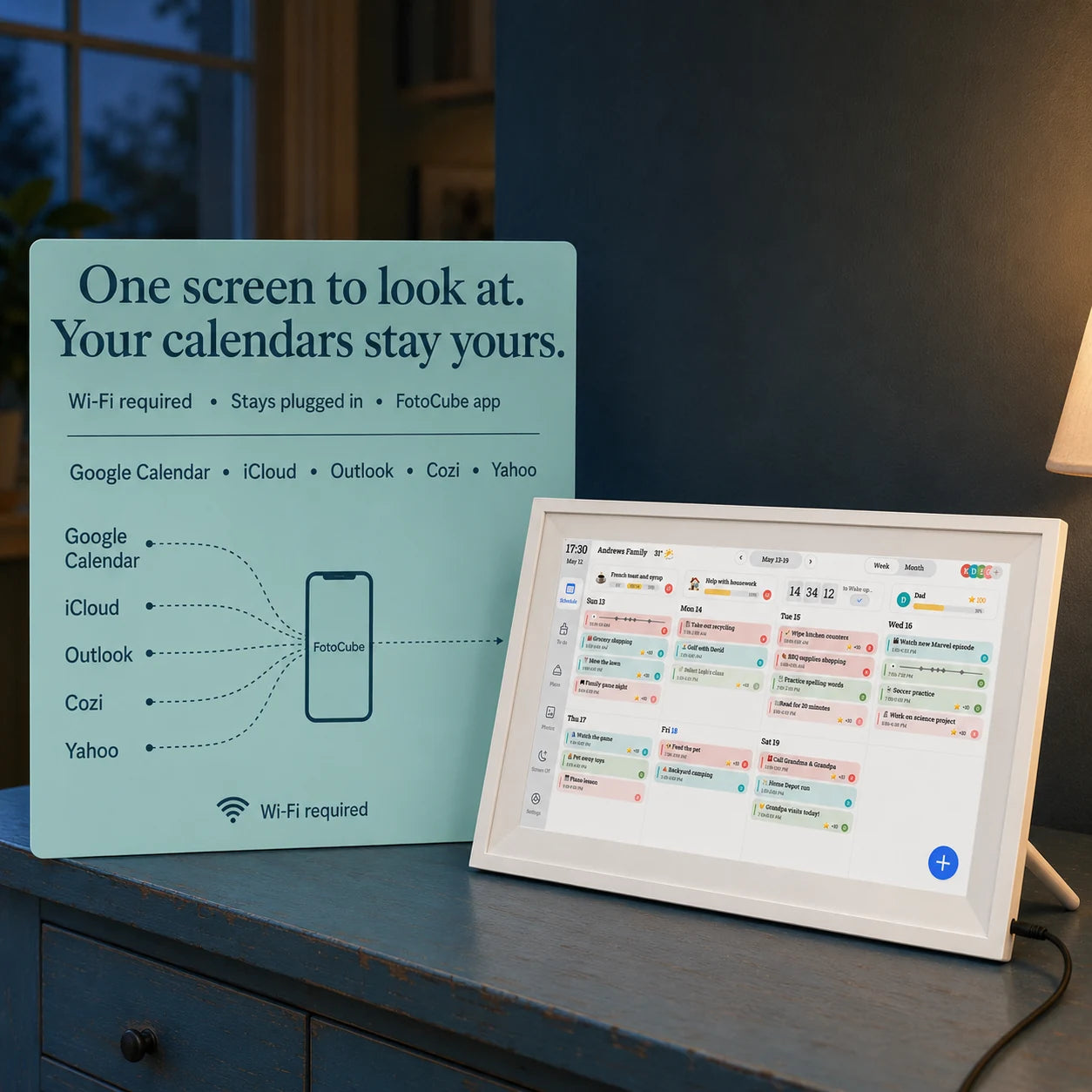 Calendrier familial numérique WiFi 15,6″ – Blanc — organisation familiale claire au quotidien — vue 06/07