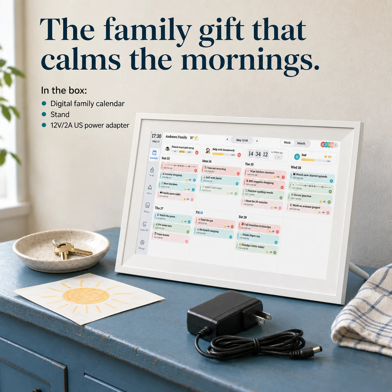 Calendrier familial numérique WiFi 15,6″ – Blanc — solution familiale prête à offrir — vue 07/07