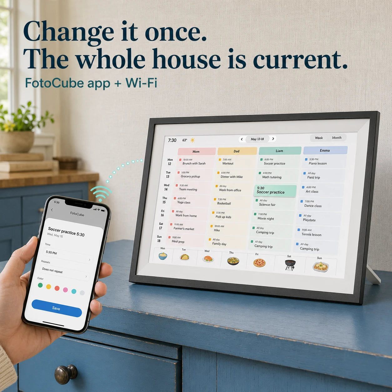 Calendrier familial numérique WiFi 15,6″ – Noir — synchronisation des calendriers du foyer — vue 03/07