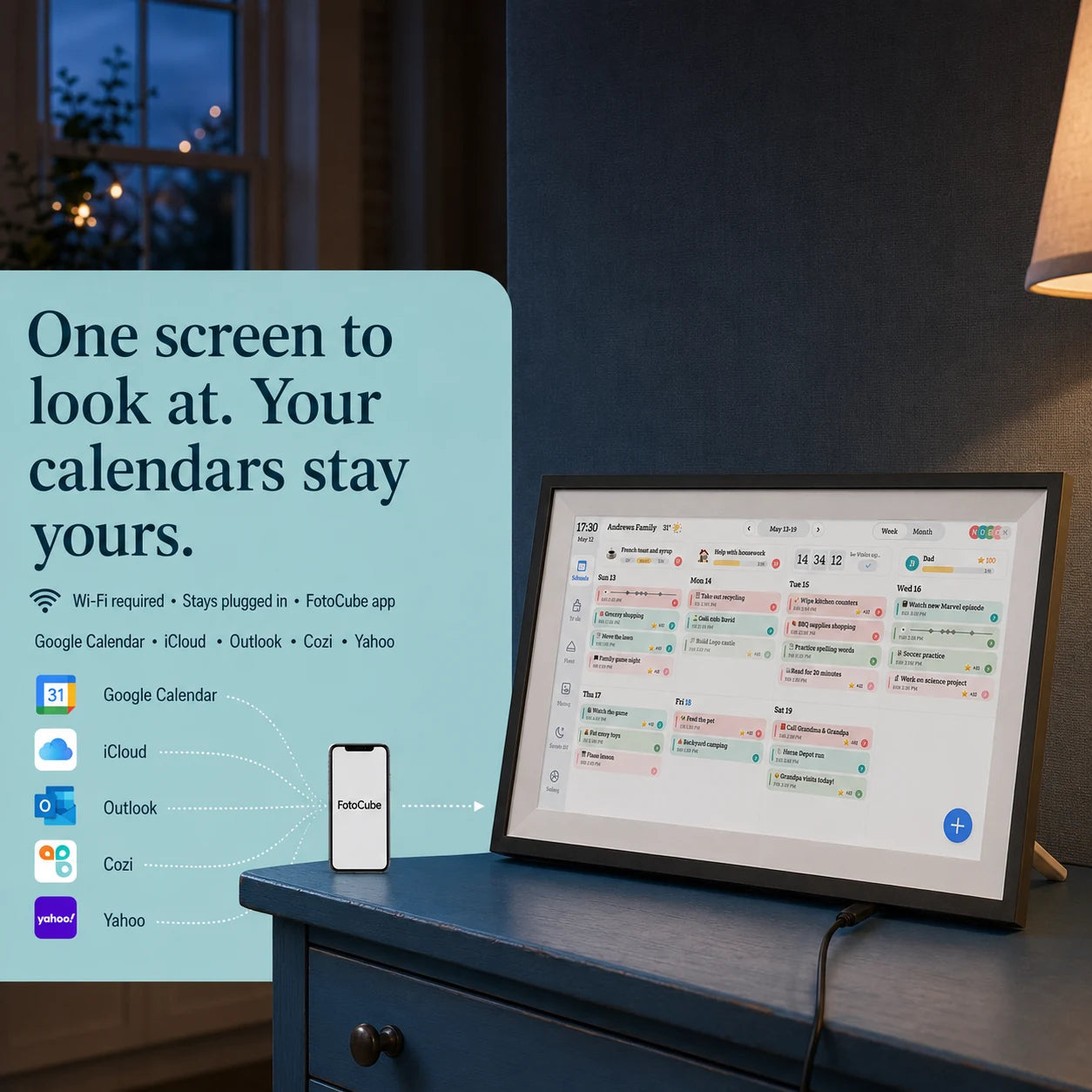 Calendrier familial numérique WiFi 15,6″ – Noir — organisation familiale claire au quotidien — vue 06/07