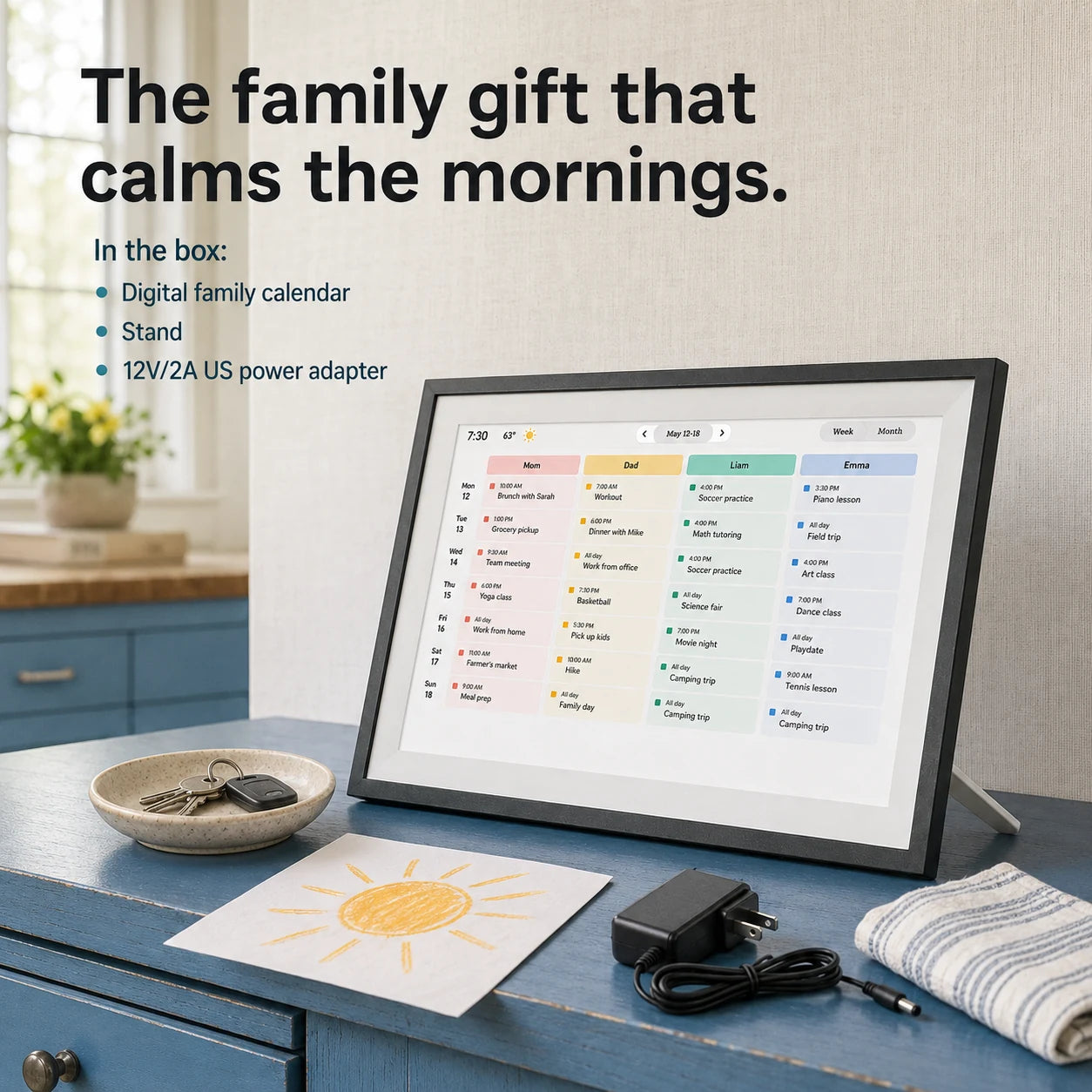 Calendrier familial numérique WiFi 15,6″ – Noir — solution familiale prête à offrir — vue 07/07