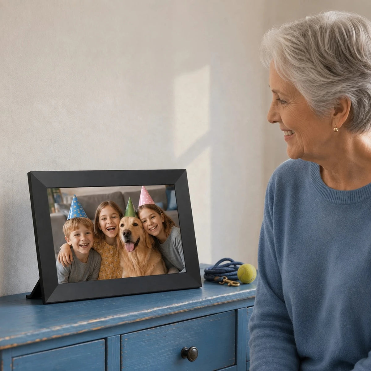 10.1-inch Frameo Digital Photo Frame, Black 64 GB — frame in a family setting — image 2 of 7