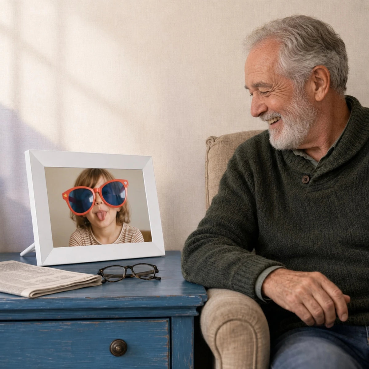 10.1-inch Frameo Digital Photo Frame, White 64 GB — frame in a family setting — image 2 of 7