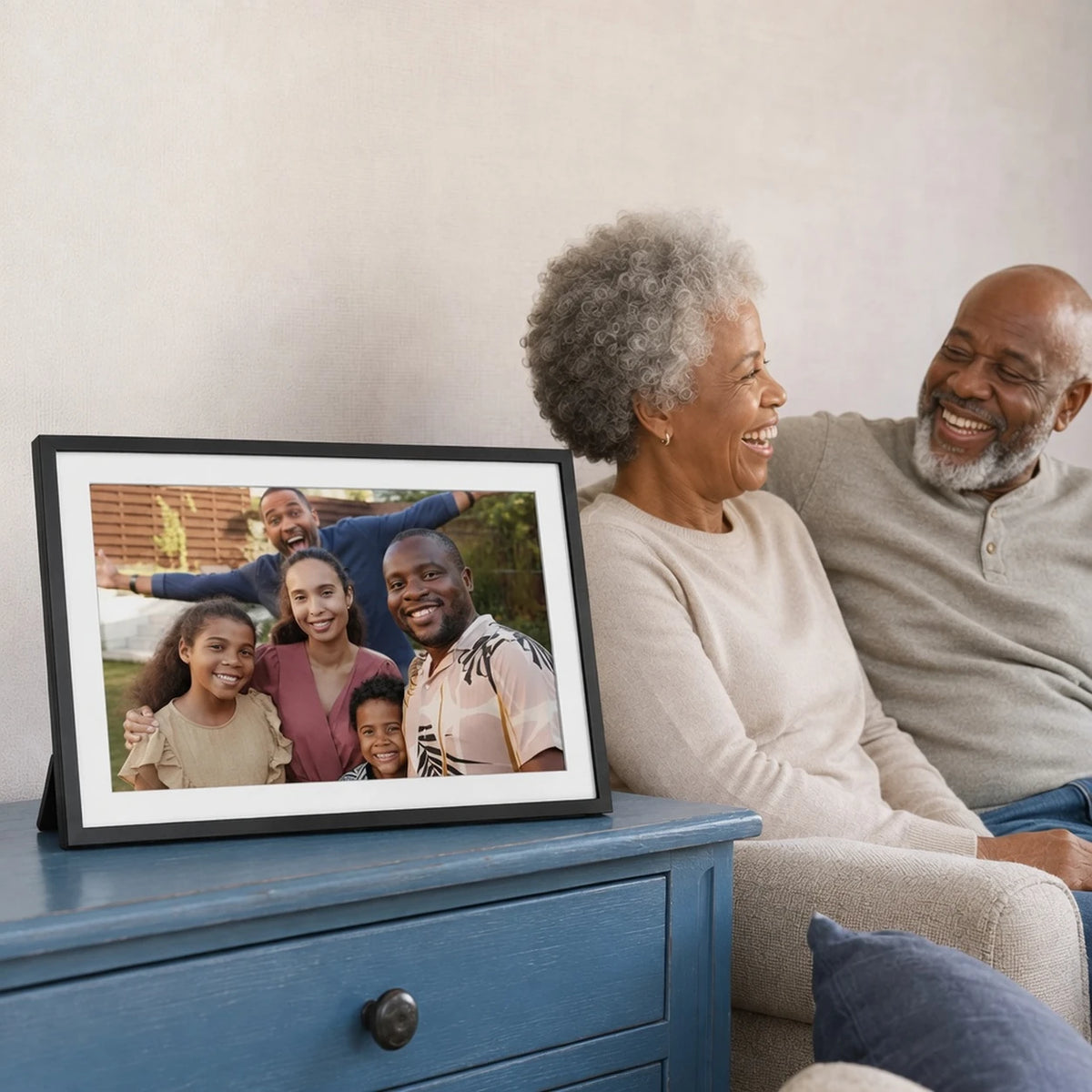 15.6-inch Frameo Digital Photo Frame, Wi-Fi — frame in a family setting — image 2 of 7
