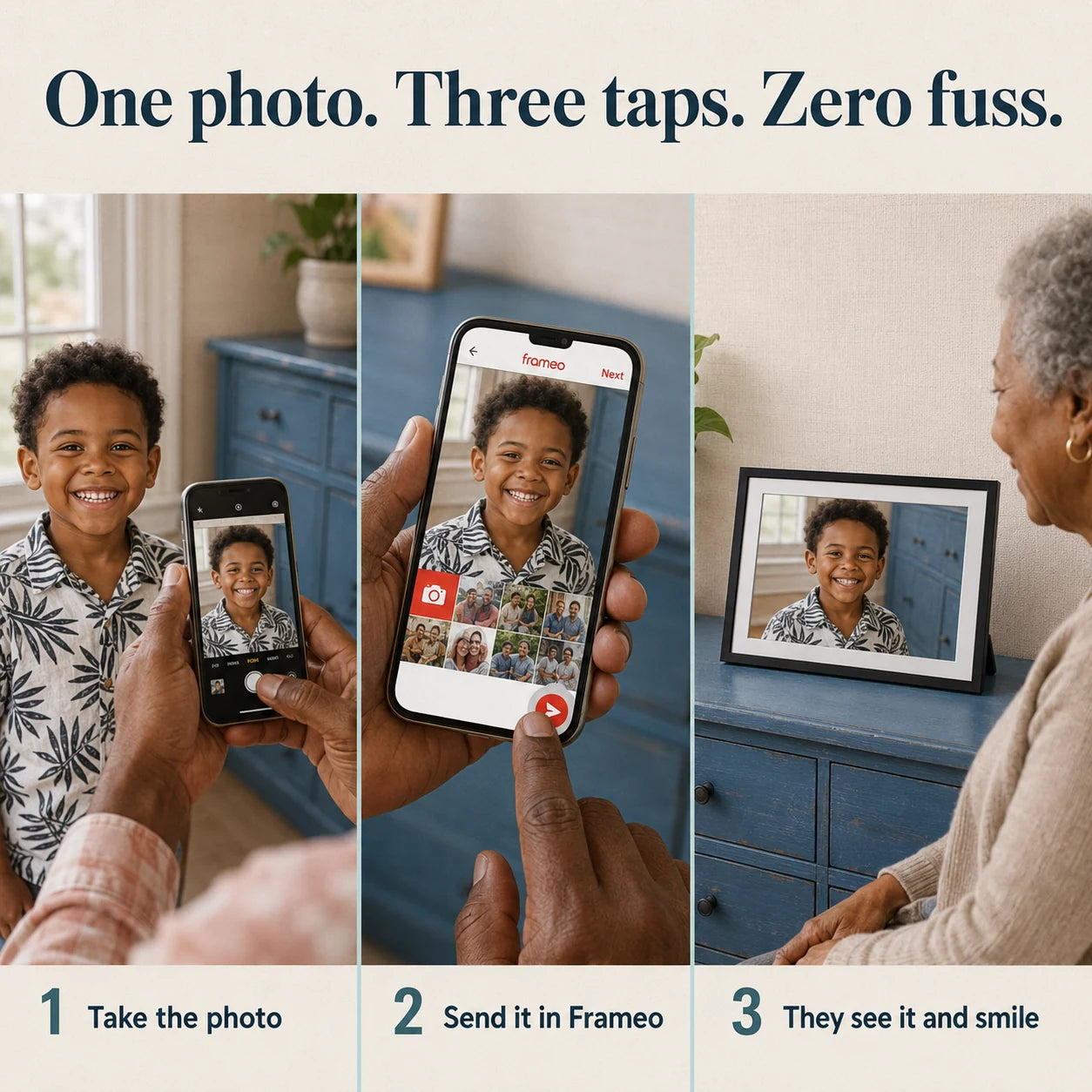 Grand cadre photo numérique Frameo WiFi 15,6″ – Prise US
