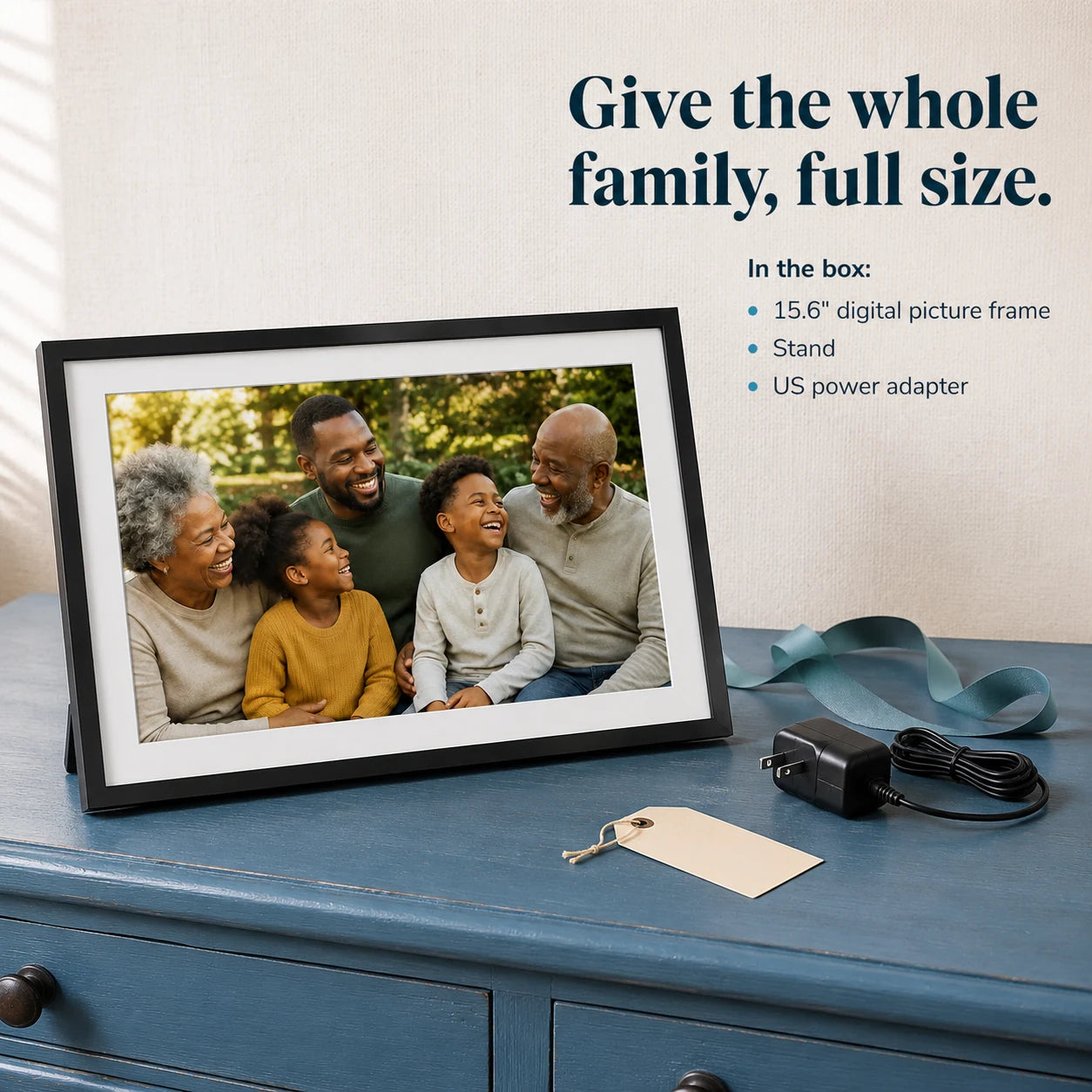 Grand cadre photo numérique Frameo WiFi 15,6″ – Prise US — idée cadeau prête à offrir — vue 07/07