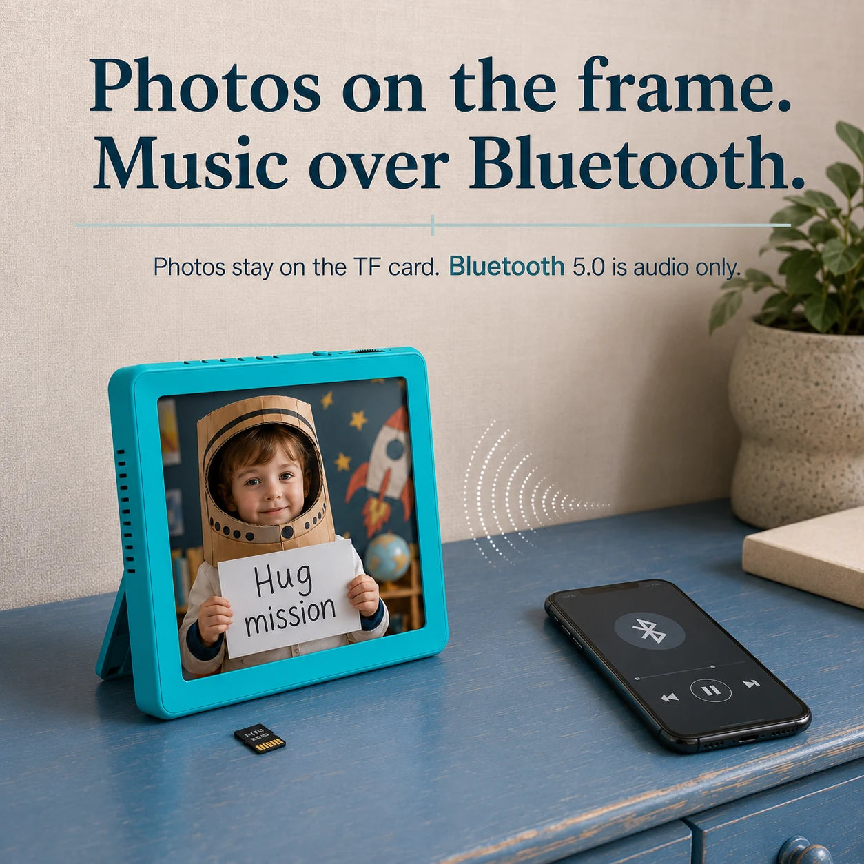 Mini cadre photo numérique 4″ Bluetooth – Bleu turquoise